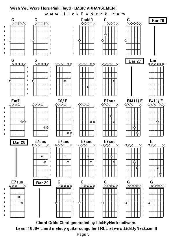 Chord Grids Chart of chord melody fingerstyle guitar song-Wish You Were Here-Pink Floyd - BASIC ARRANGEMENT,generated by LickByNeck software.